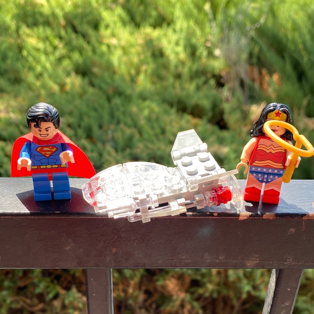 LEGO Superman and Wonder Woman with invisible jet